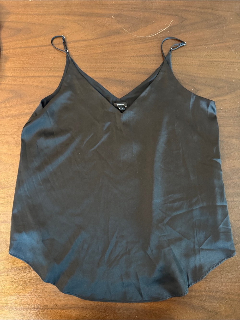 Express Black Satin V-Neck Cami with Adjustable Spaghetti Straps